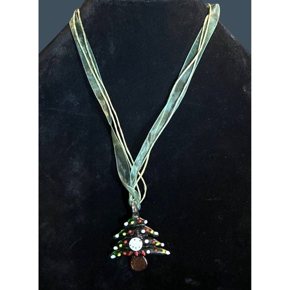 Handmade Jewelry - Fused Glass Necklace Christmas Tree Snowman Holiday Jewelry